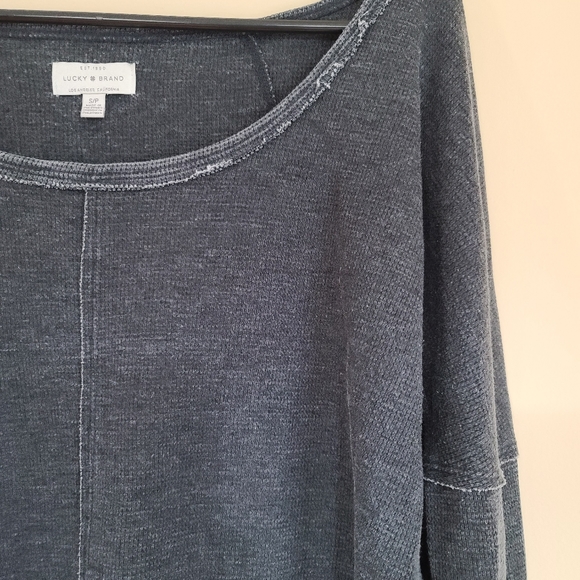 Lucky Brand Distressed Long Sleeve Wide Neck Top - Picture 3 of 4